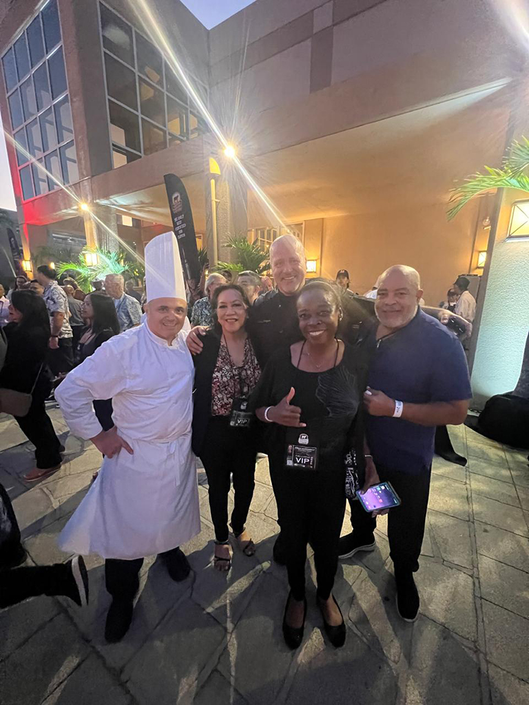 (From left) Executive Chef Mirko Agostini of the Hyatt; Patti Arroyo, host of Mornings with Patti on The Wave 105.1 FM; Chef Tony Biggs, director of culinary arts for Certified Angus Beef; Zenobia Lynn; and Ken Stewart, general manager, Tools of the Trade.