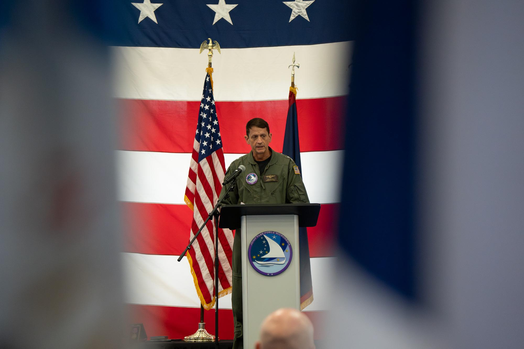 Rear Adm. Gregory C. Huffman, outgoing commander, Joint Task Force-Micronesia. Photo by Skyler Obispo