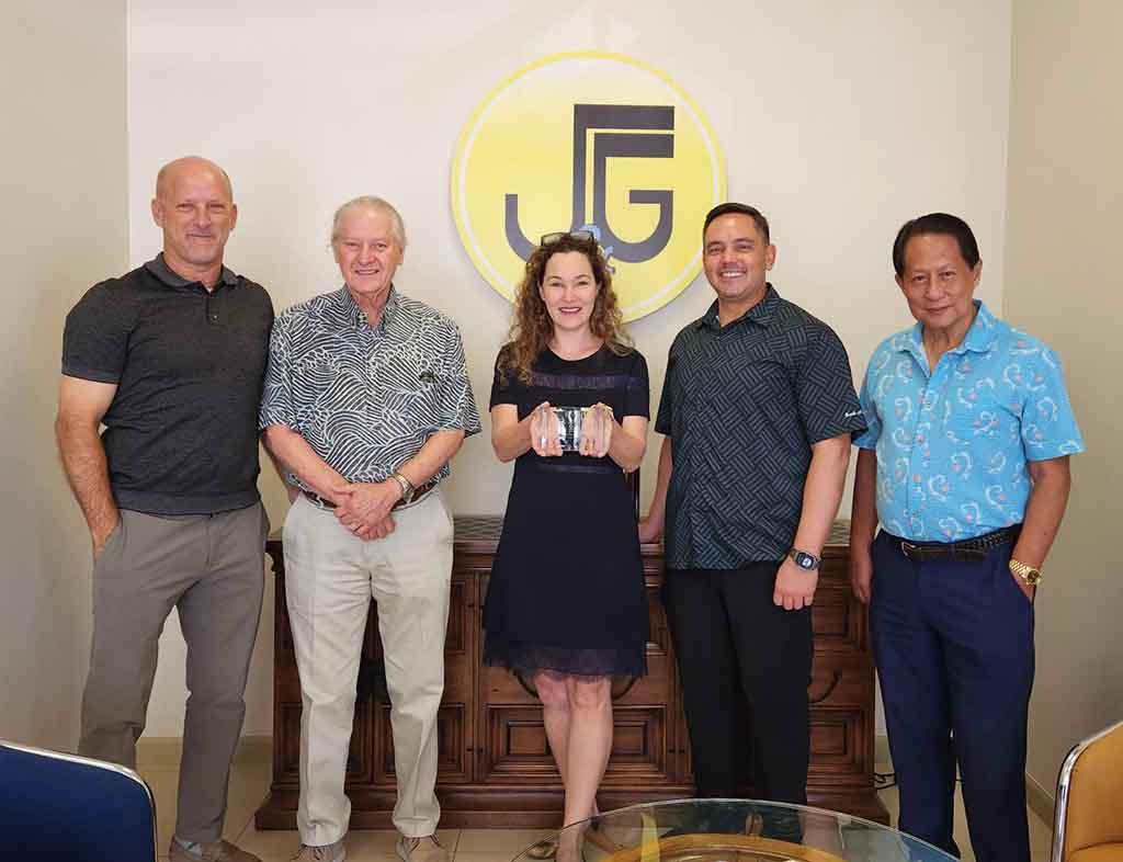 (From left) John; John Thos. Brown, vice president and general counsel; Ramona L. Jones, CEO, both with Jones &amp; Guerrero Co. Inc.; Cook, and Noli C. Cadag, executive vice president with Jones &amp; Guerrero.